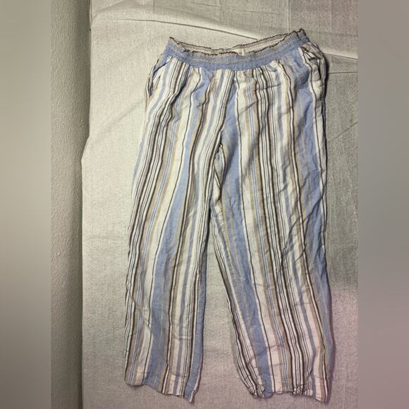 Relaxed 90s Land and Sea Linen Loungewear Stripped Pattern Elastic Waist Med - Picture 1 of 5
